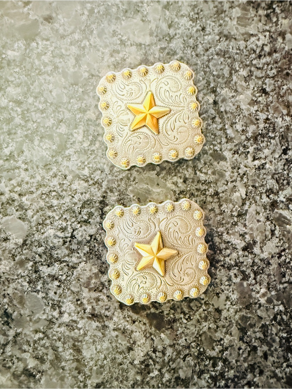 Western Engraved Star Berry Screw Back Conchos-Set of 2 - Picture 3 of 8